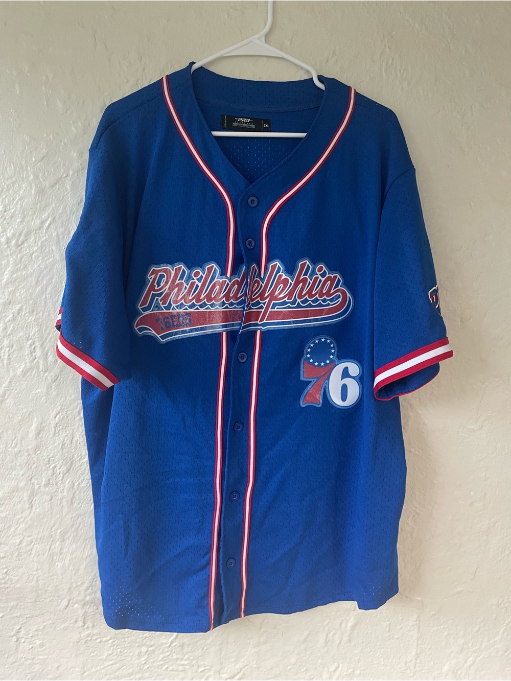 Pro Standard NBA Jersey Philadelphia 76ers Script Tail Royal Blue / Red; 2XL